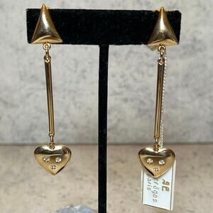 Vintage Courreges Paris Goldtone geometric heart drop dangle earrings clip ons